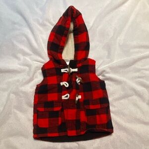 Carter's Red and Black Plaid Hooded Vest